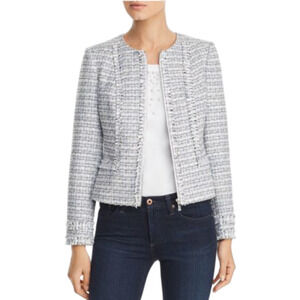 Karl Lagerfeld Paris Tweed Fringe Trim Crop Jacket Blazer Womens Size 6 NWOT